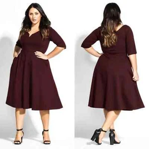City Chic Cute Girl Fit & Flare Dress Rockabilly Ox Blood plus size 18 new!!! - Picture 1 of 7