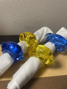 4 Dolphin Napkin Rings Holders Lucite Acrylic Blue & Yellow Taiwan Beach Life - Picture 1 of 3