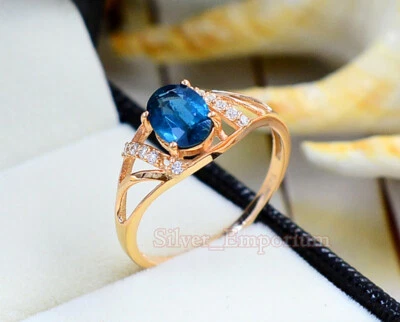 Natural Indigo Kyanite Gemstone 925 Solid Silver February Birthstone Women Ring - Image 1 of 4