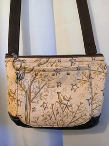 Neu Lederbesatz rustikal Vögel Bäume Sterne Crossbody Sling Bag Handtasche braun bronz - Bild 1 von 10