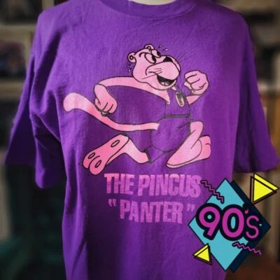 Camisa Vintage Anos 90 PINCUS "PANTER" Roxa Gráfica Rara Ponto Único - Grande - Imagem 1 de 4