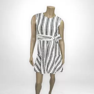 J. CREW 4 Petite Belted Flounce Linen Striped Sleeveless Dress Summer Casual - Picture 1 of 9