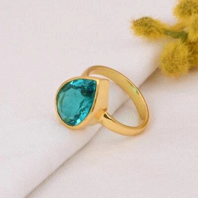 Anillo de compromiso aguamarina cuarzo corte pera piedras preciosas chapado en oro de 18k regalo Foto 1 de 4