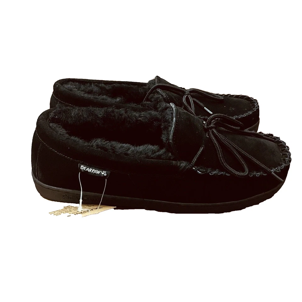 BEARPAW Slippers Mens MOC II Sheepskin Rubber 11 Black 1295m