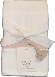 Neu Neu mit Etikett Serena & Lily Bordüre Rahmen Standard Kissenbezug 2er Set Rosa Elfenbein Weiß - Bild 1 von 5