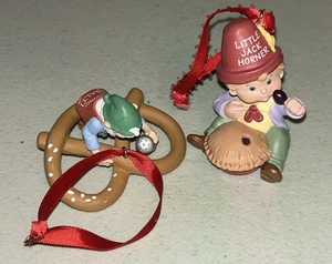 2 Hallmark Ornaments 1987 Seasoned Greeting 1988 Little Jack Horner Mother Goose - Picture 1 of 2