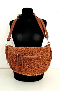 NEU! XXL Teddyfell Bauchtasche Gürteltasche Cross Body Bag uni Gurt 2 RV Cognac - Bild 1 von 4