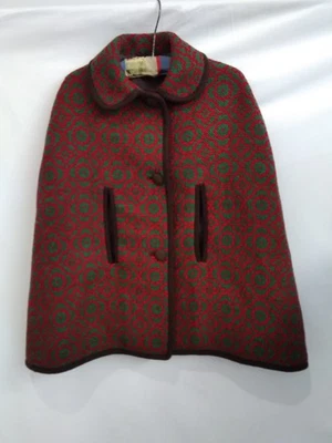 Children's Welsh Wool Lined Vintage Cape In Red & Green Excellent Condition - Image 1 of 4