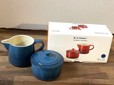 Juego de azúcar y crema Le Creuset-VERDE AZULADO PROFUNDO-NUEVO EN CAJA-¡Hermoso color! Foto 1 de 2