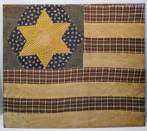 Trapunta antica patchwork U.S.A. Bandiera Patriottica Americana 18"X 20" Lino Arte Popolare - Foto 1 di 16