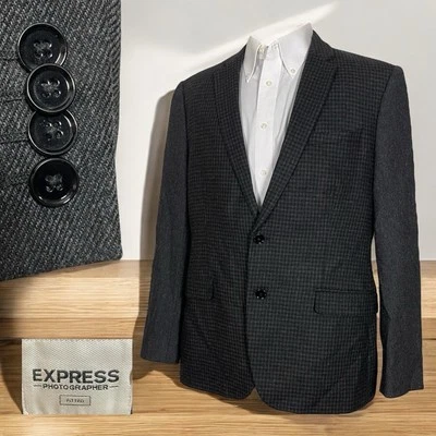 Express Sport Coat Mens 44R Multicolor Check Soft Textured Wool Two Buttons - Image 1 of 4