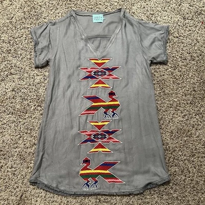 Judith March Boho Embroidered Frayed Hem Soft Tunic Dress Size Small - Image 1 of 4