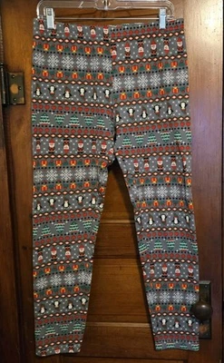 Christmas Leggings Womens Juniors XL (15/17) Gray/Multiple Color High Rise - Image 1 of 4