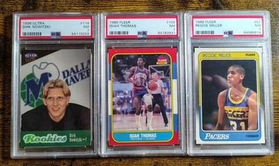 Fleer Isiah Thomas #109 RC 88 1986-87 Fleer Reggie Miller Dirk Nowitzki RC PSA 7 Foto 1 de 2