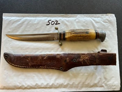 Cuchillo Loffe Solingen Alemania Bowie Borde Fijo Marca Vaina Ciervo de Caza RARO Foto 1 de 4