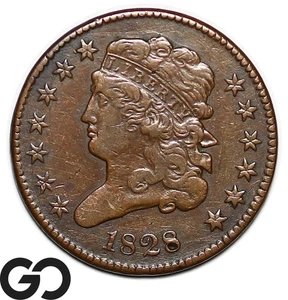 1828 Half Cent, Classic Head, 13 Stars, Tough Choice AU Early Copper - Picture 1 of 2
