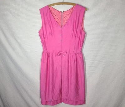 Vtg 60s Magenta Peplum Dress Layered Skirt M L Cotton Satin Bow Lined Small Flaw - Image 1 of 4