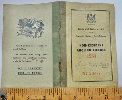 1954 Ontario Non-Resident Angling Fishing Licence (sic) License Cicero Indiana - Image 1 of 4