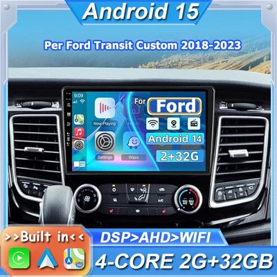Autoradio Android 15 Per Ford Transit Custom 2018-2023 Car Play GPS AHD 2GB+32GB - Immagine 1 di 4
