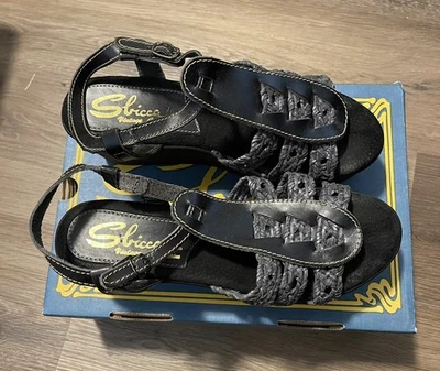 Sandalias de cuña Sbicca Davenport vintage de plataforma negras talla 10 Foto 1 de 4