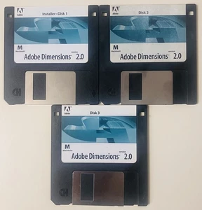 Adobe Dimensions 2.0 (1994) Macintosh | Vintage 3.5” Floppy Disk Set, 3 Disks VG - Picture 1 of 9