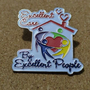 Excellent Care By Excellent People Holding Hands Heart Lapel Pin Back - Picture 1 of 3