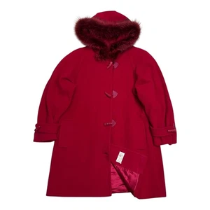 JEREMY SCOTT Braemar Wool & GENUINE FUR Red Winter Glam Parka Pea Coat Womens XL - Bild 1 von 9