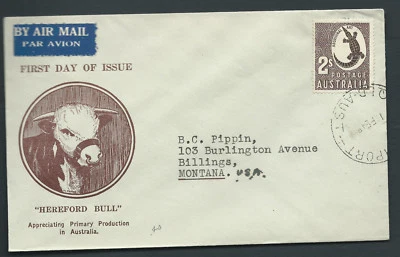 1948 Australia 2/- Crocodile on WINSLOW HEREFORD BULL FDC to MONTANA US / USA - Image 1 of 2