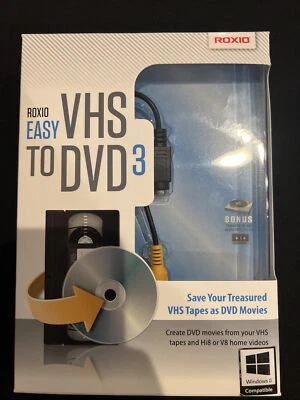 Rare ROXIO EASY 3 TRANSFER VHS TO DVD Windows 8 Compatible- Sealed BRAND NEW - Image 1 of 4