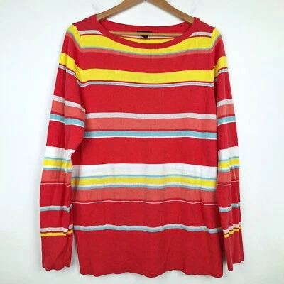 Halogen cotton knit sweater Size X1. Yellow orange blue boatneck nautical stripe - Image 1 of 4