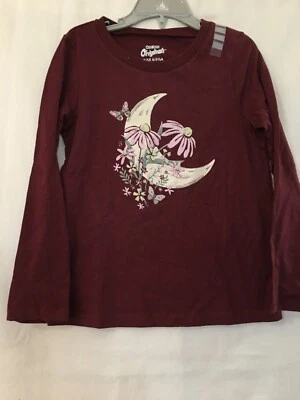 NWT Oshkosh Floral Moon Tee Shirt Top Girls Long Sleeve Raisin many sizes - Image 1 of 4