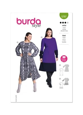BURDA 5797 DRESSES PLUS SIZE Women's Sewing Pattern Sizes 18 - 28 Skill: AVERAGE - Image 1 of 4