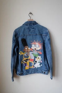 VTG Members Only X Nickelodeon RUGRATS HEY ARNOLD CAT DOG Denim Jean Jacket Coat - Picture 1 of 3