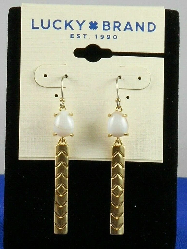 Lucky Brand Gold-Tone Stone and Chevron Etched Bar Drop Earrings NEW W/TAG - Image 1 of 1