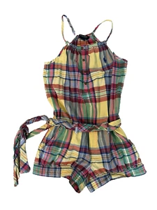 Ralph Lauren Girls Madras Plaid Shorts Jumper 10 Sleeveless Pockets Plaid Belt - Picture 1 of 16
