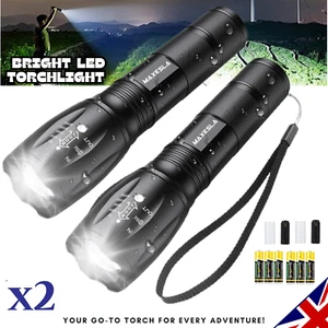 2x LED Flashlight Bright Torch Light Battery Powered Light Zoom Tactical Torch U - Picture 1 of 6