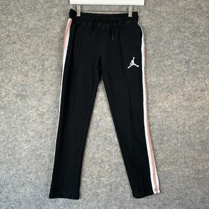 Nike Jordan Sweatpants Girls Large Youth Tapered Striped Black Fleece Pants - Picture 1 of 12