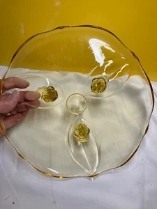 Vintage Lancaster Glass Yellow Cake Plate with 3 footed base 10 - Picture 1 of 5