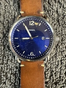 FOSSIL FS5325, Men's Commuter Watch leather band blue dial new battery - Picture 1 of 5