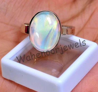 Aurora Opal 925 Sterling Silber Verstellbarer Ring Oval 16x12 Schöner Damenring - Bild 1 von 4