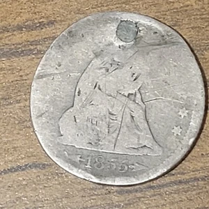 1855 Seated Liberty Quarter 25c Circulated Details Hole Filled - Picture 1 of 1