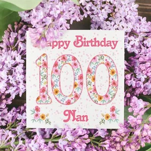 Nan 100th Birthday Age Card - Pink Floral Wildflower Seed Card - Picture 1 of 3