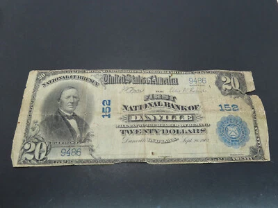 Series 1902 Danville, IN Indiana $20 National Banknote, 152, Low Grade, Rare - Image 1 of 4