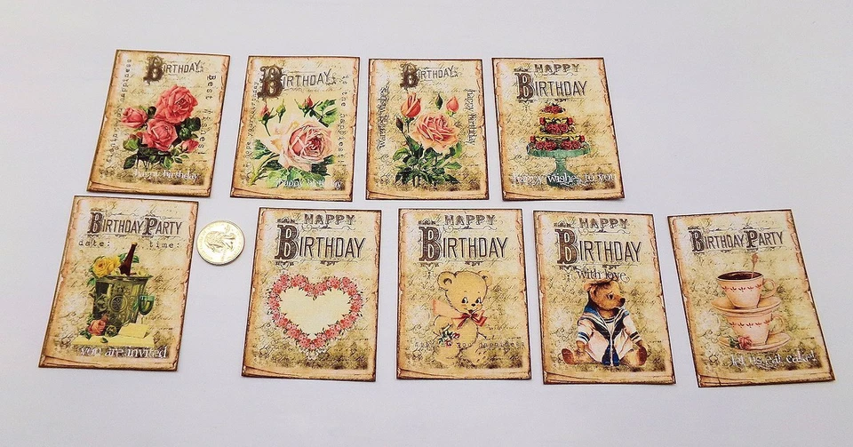 9-Vintage Style-Flowers-Birthday-Sentiments-Linen Cardstock-Stickers - Image 1 of 1