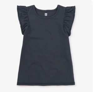 TEA COLLECTION Mini Pom Pom Flutter-Sleeve Top - Indigo - NWT Girls 12 - Picture 1 of 1