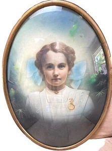 Antique Photograph of Nurse in Oval Metal Convex Bubble Frame Hand Tinted - Picture 1 of 2