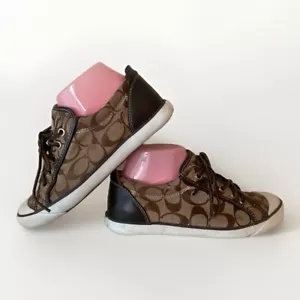 Vintage Coach Barrett Tan Brown Signature Sneaker Shoes Lace Up Women's 7.5 2004 - Picture 1 of 19