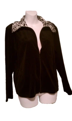 Cappagallo Womens Jacket Large Zip Up Soft Velvet Animal Print Black Cute New H - Image 1 of 4
