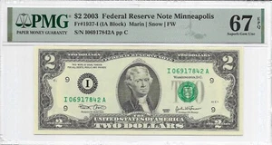 2003 $2 MINNEAPOLIS FRN. PMG Superb Gem Uncirculated 67 EPQ Banknote. - Picture 1 of 2