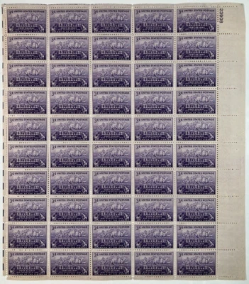 Scott 970 - 1948 Fort Kearny and Pioneer Group Full Sheet of 50 US 3¢ Stamps MHN - Image 1 of 2